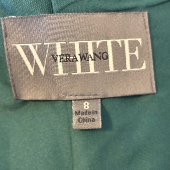 Vera Wang White Collection Forest Green Chiffon Dress V Neck Satin Belt Size 8 - Picture 6 of 8